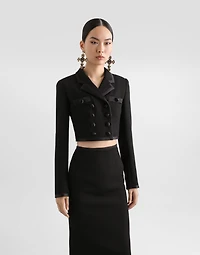 Short double-breasted wool crepe jacket