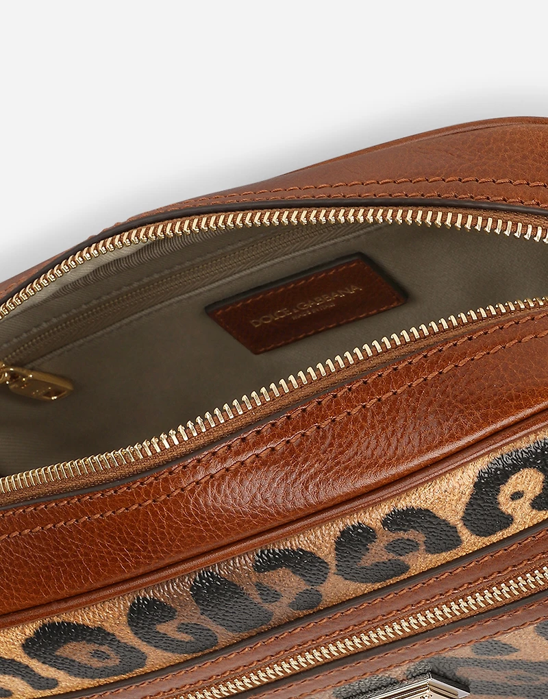 Medium crossbody bag in leopard-print Crespo with branded plate