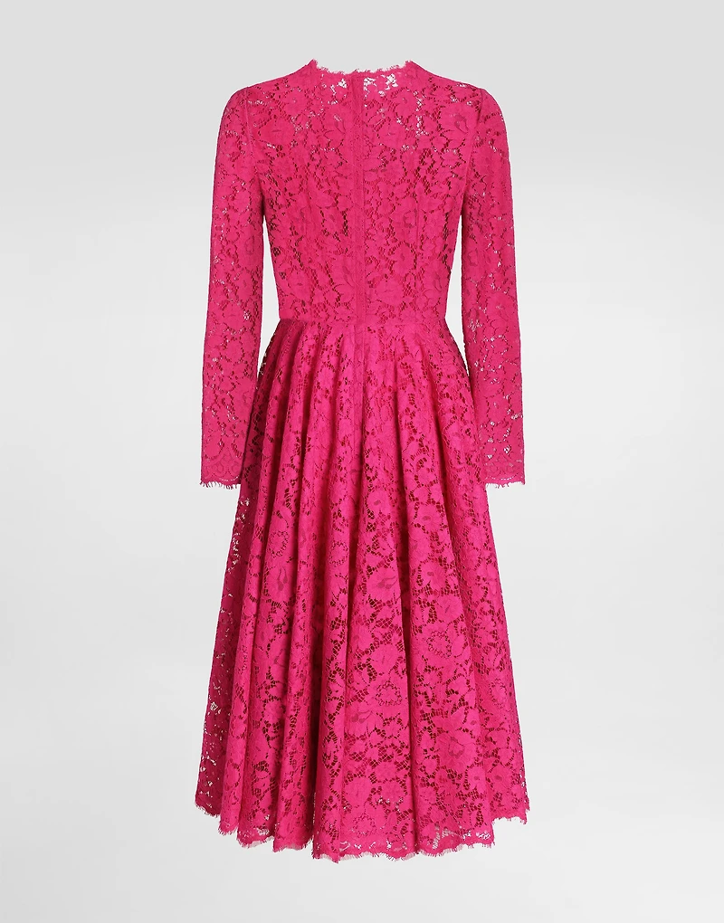 Calf-length circle-skirt dress cordonetto lace