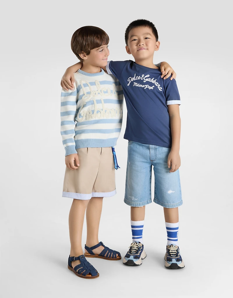 Striped plain-knit pullover with Dolce&Gabbana logo