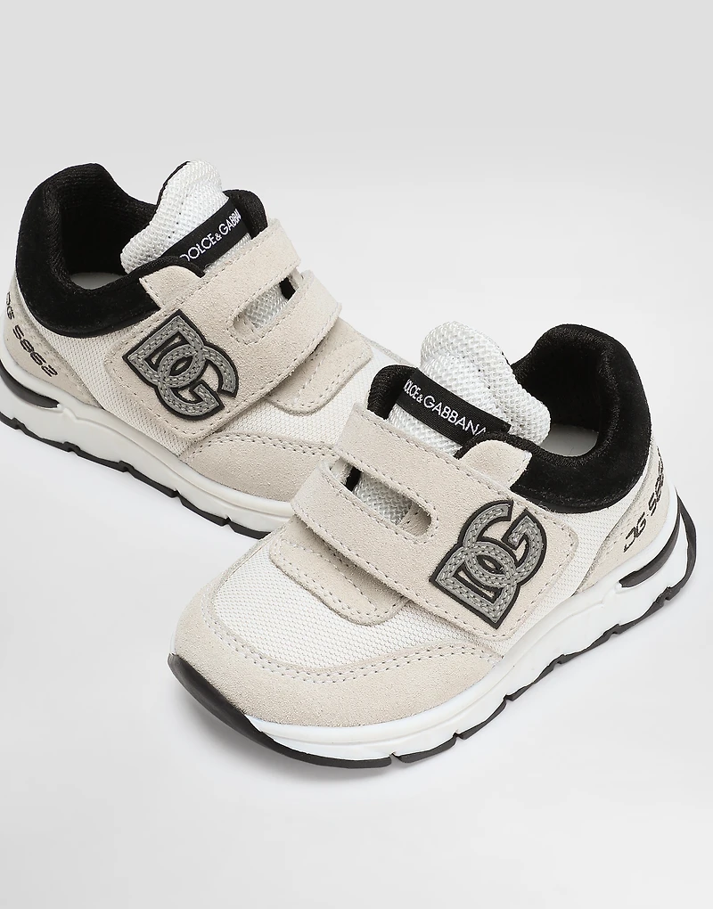 Mesh and split calfskin sneakers
