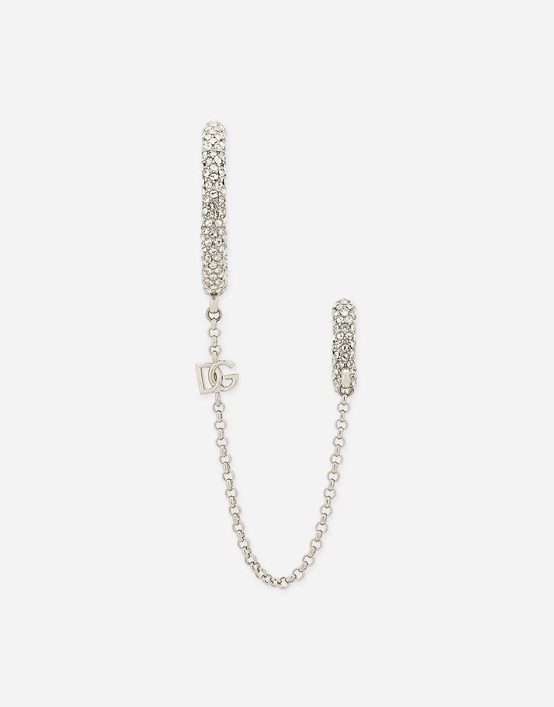 Single rhinestone-detailed Creole earring with chain accent