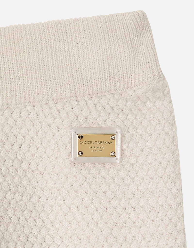 Basketweave-stitch knit pants