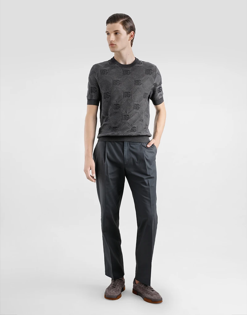 Silk round-neck sweater with jacquard logo