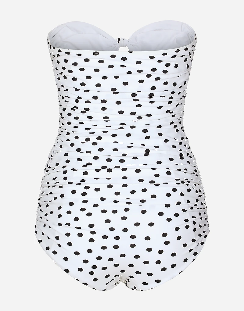 Polka-dot strapless one-piece swimsuit