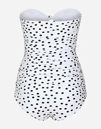 Polka-dot strapless one-piece swimsuit