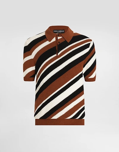 Short-sleeved cotton polo-shirt with striped inlay