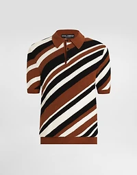 Short-sleeved cotton polo-shirt with striped inlay