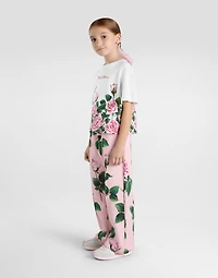 Fleece jogging pants with rose print