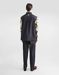 Loose blue denim and silk jeans with lighter print