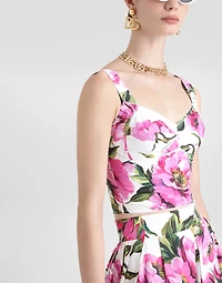 Cotton corset top with peony print