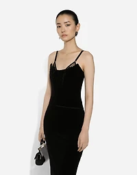 Velvet calf-length corset dress