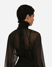 Chiffon blouse with smock-stitch detailing