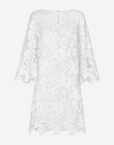 Floaty short cotton dress with floral openwork embroidery