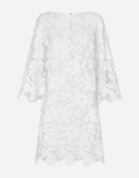 Floaty short cotton dress with floral openwork embroidery