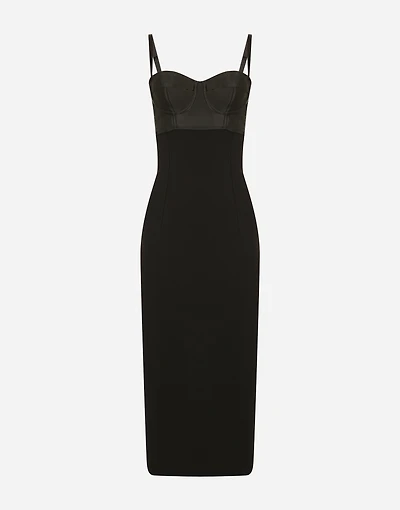 Jersey and satin calf-length dress