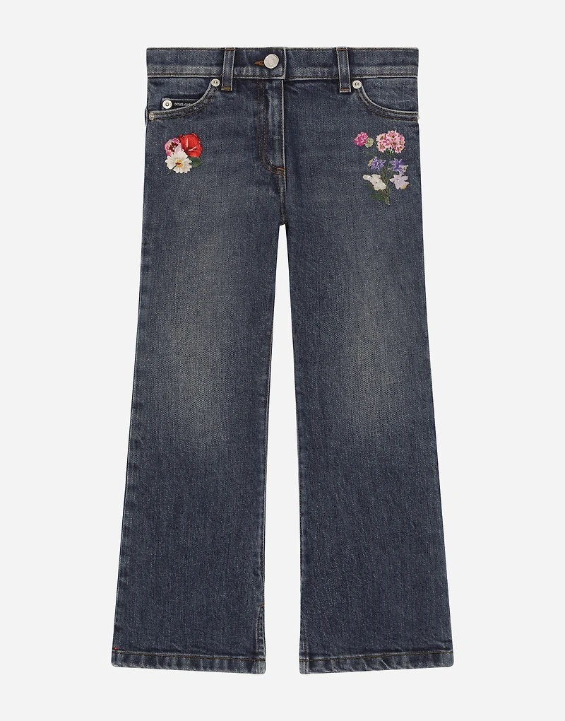 5-pocket denim pants with embroidery