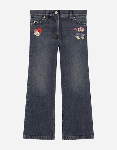 5-pocket denim pants with embroidery