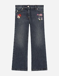 5-pocket denim pants with embroidery