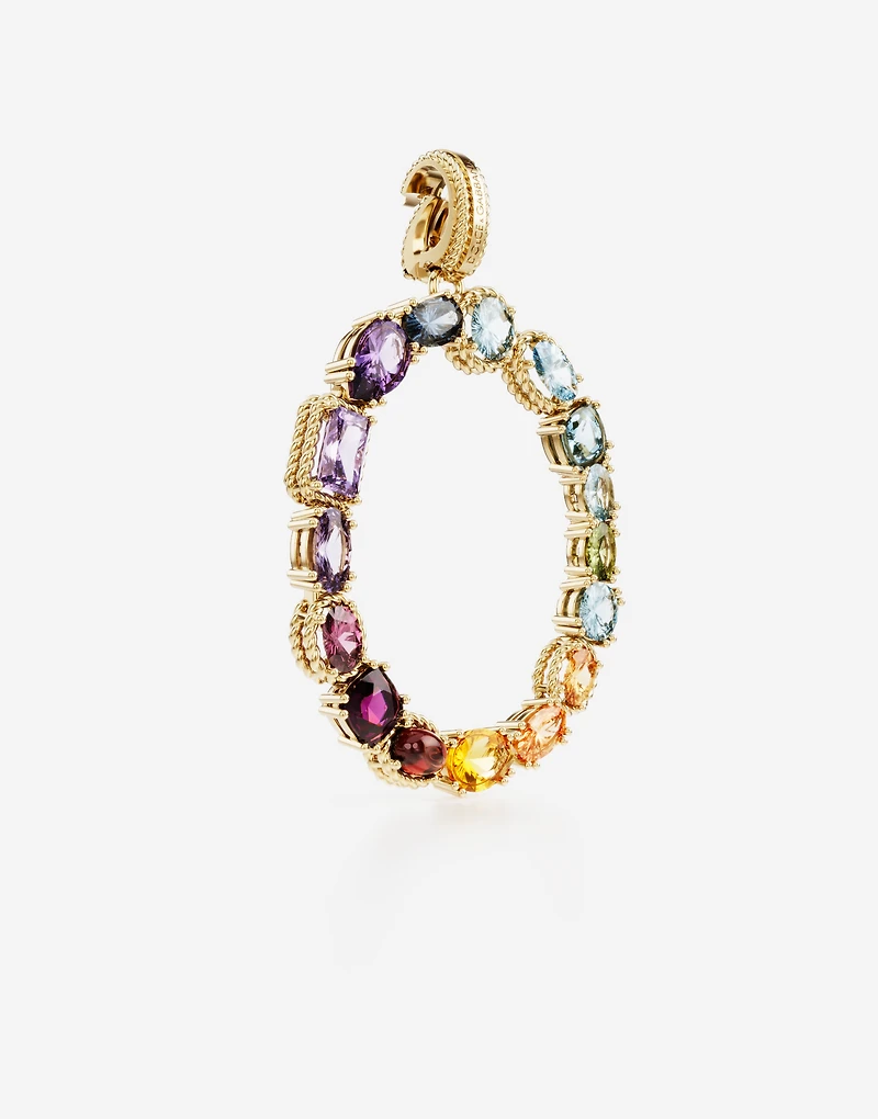 Letter O Charm 18-carat yellow gold and multicolored gems