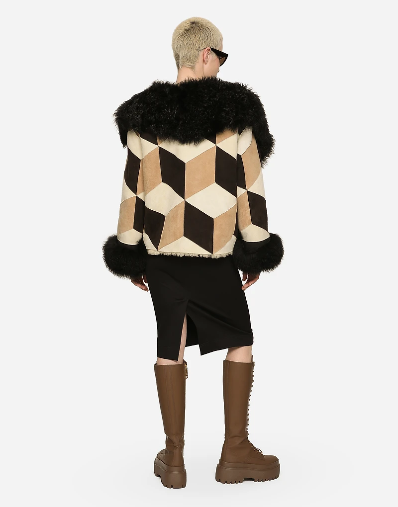 Short heavy jacket sheepskin patchwork