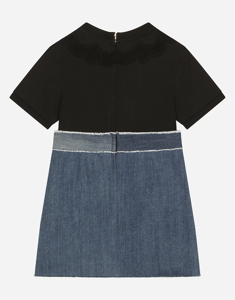 Stretch denim and jersey dress with DG logo
