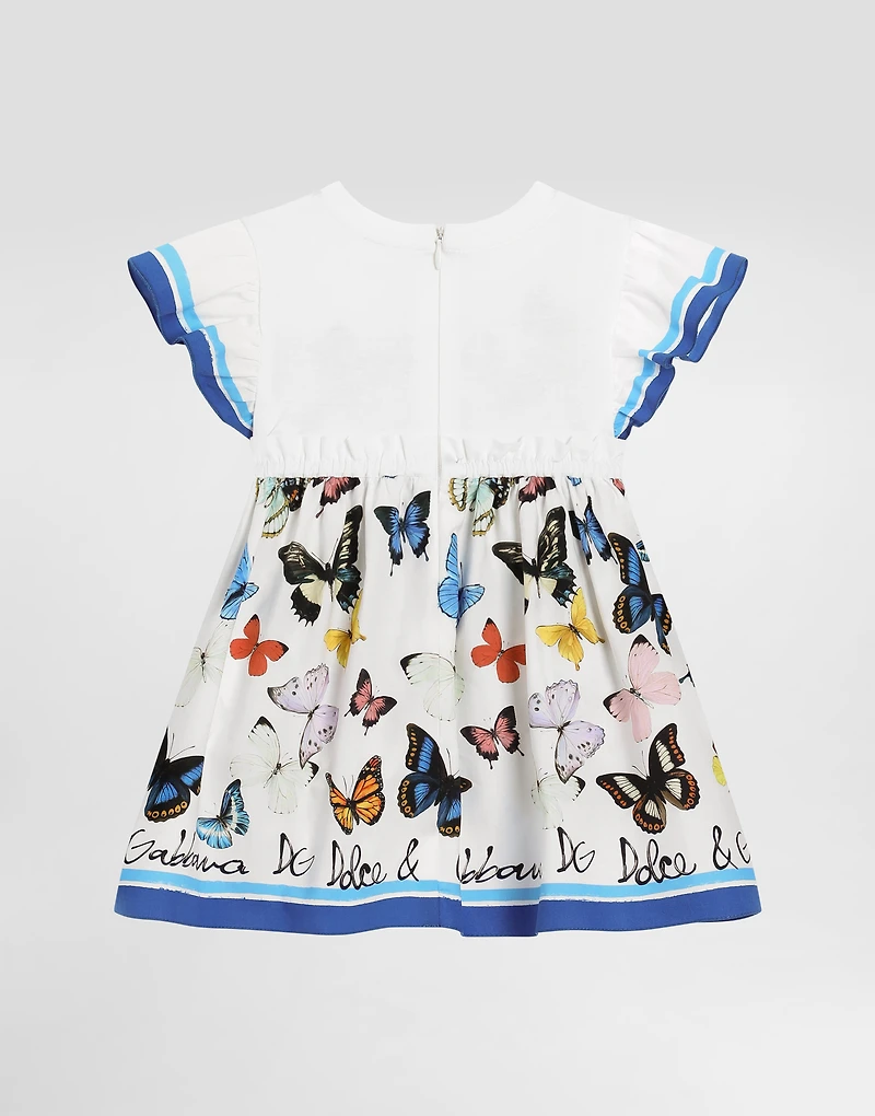 Butterfly-print poplin and jersey dress