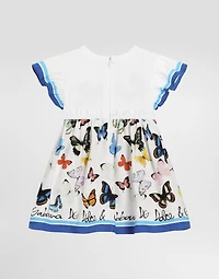 Butterfly-print poplin and jersey dress