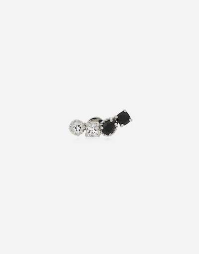Single Rainbow Monochrome Earring 18-carat white gold, colorless topazes and black spinels