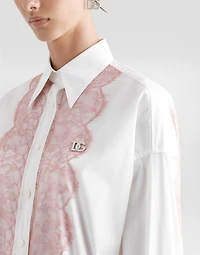 Oversize cotton poplin shirt with lace appliqués
