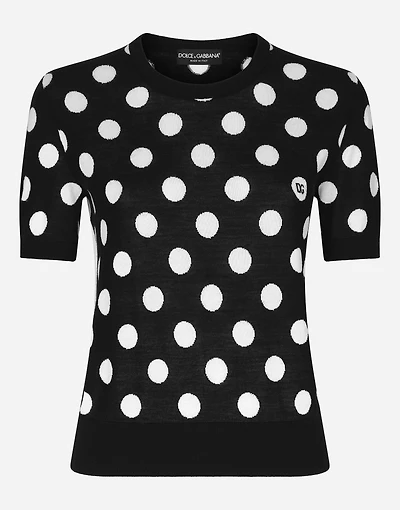 Wool and silk tank top with polka-dot inlay