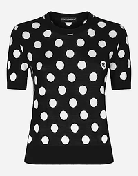 Wool and silk tank top with polka-dot inlay