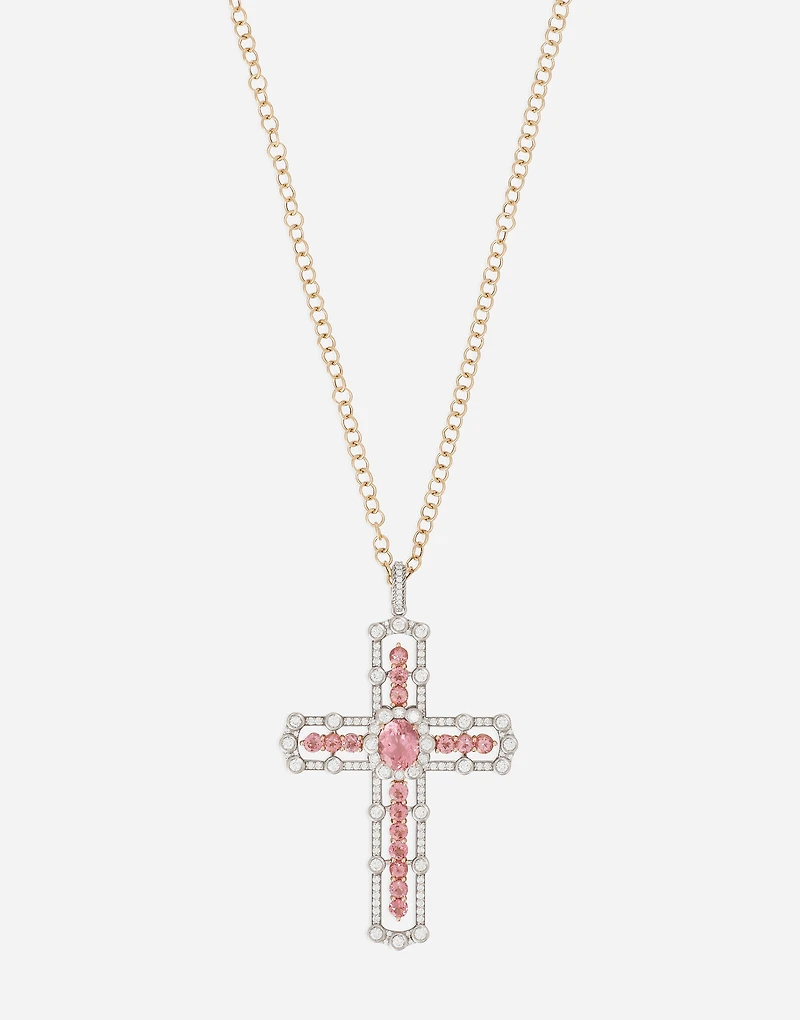 Cross Pendant 18-carat rose and yellow gold with tourmalines and diamonds