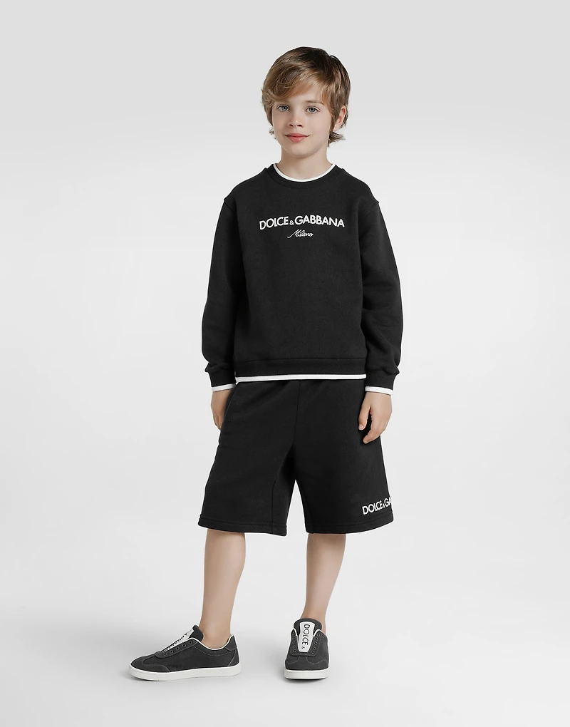 Fleece bermuda shorts with Dolce&Gabbana embroidery