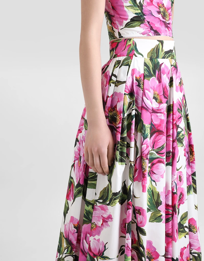 Peony-print cotton circle skirt