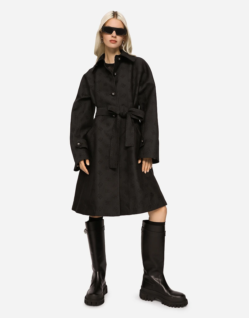 Belted jacquard coat with DG logo