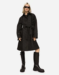 Belted jacquard coat with DG logo