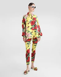 Oversize bouquet-print silk twill shirt