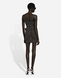 Cotton minidress with polka-dot print and bow detail