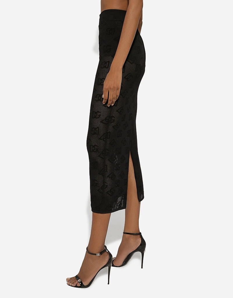 Mesh-stitch pencil skirt with jacquard DG logo