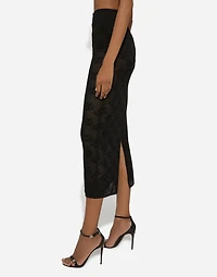 Mesh-stitch pencil skirt with jacquard DG logo