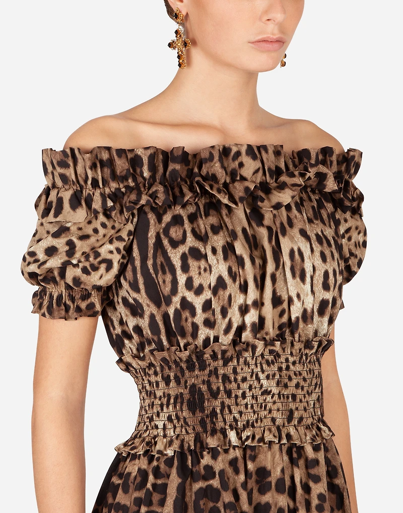 Short leopard-print poplin dress
