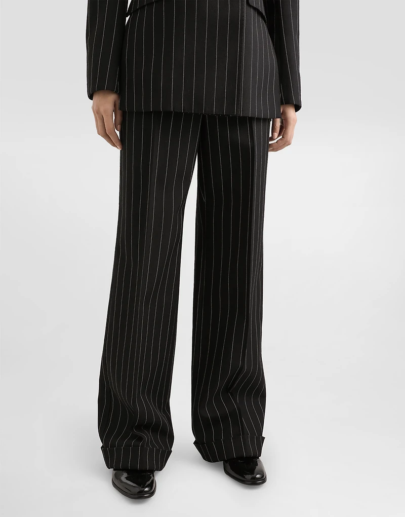 Straight-leg pinstripe wool pants with turn-ups