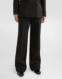 Straight-leg pinstripe wool pants with turn-ups