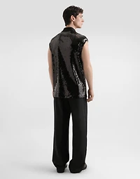 Sleeveless polo with sequins