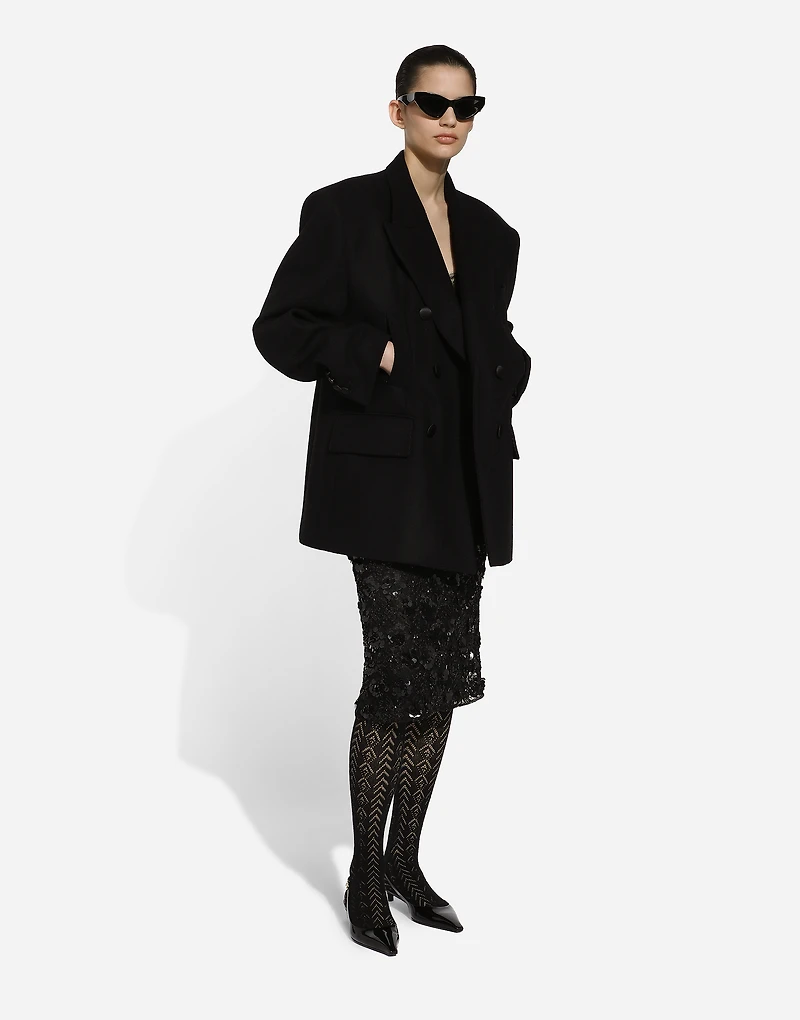 Lace calf-length skirt with all-over sequins