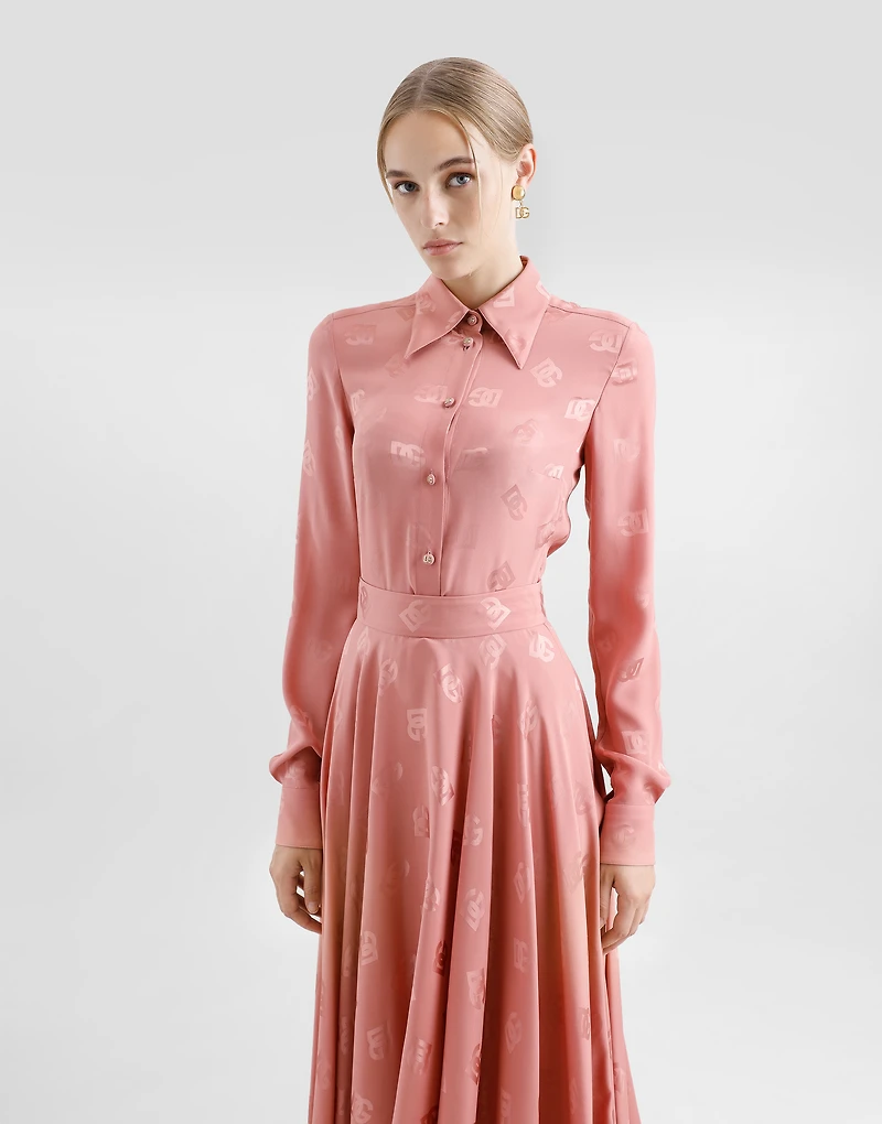 Silk jacquard calf-length circle skirt with DG logo