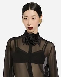 Silk chiffon shirt with satin details