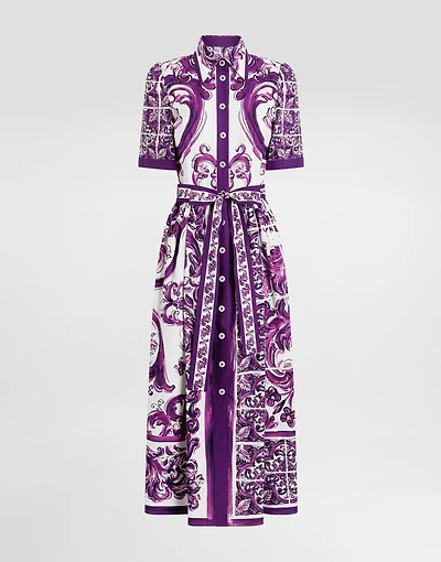 Majolica-print poplin shirt dress