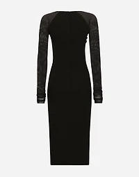 Jersey calf-length dress with tulle sleeves